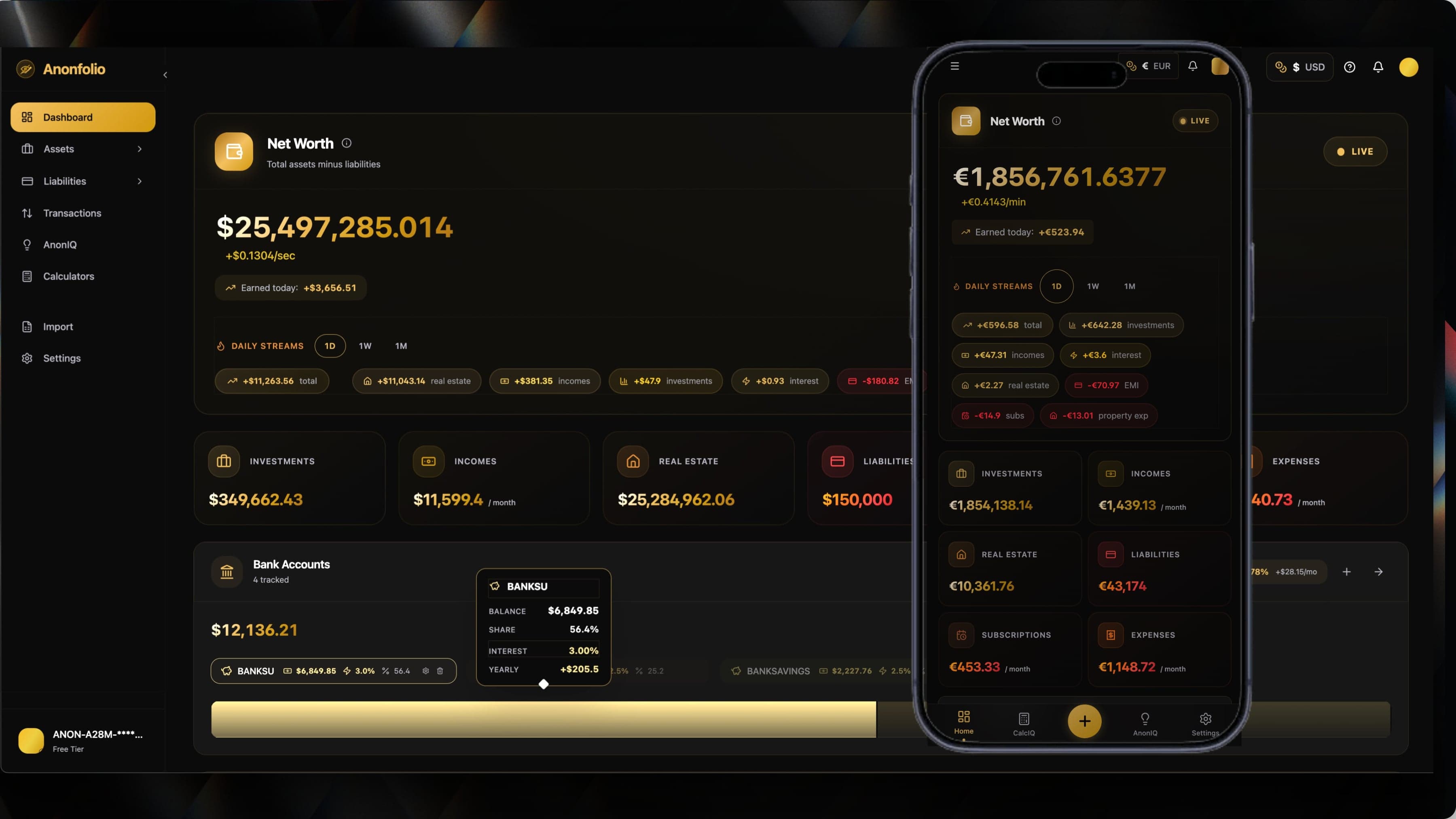 Anonfolio desktop and mobile dashboard